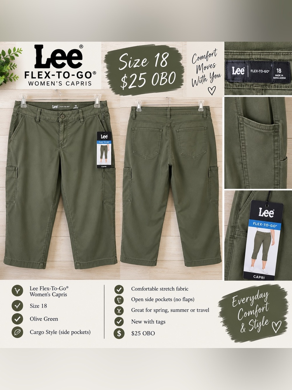 Lee Women's Olive Green Cargo Capris
